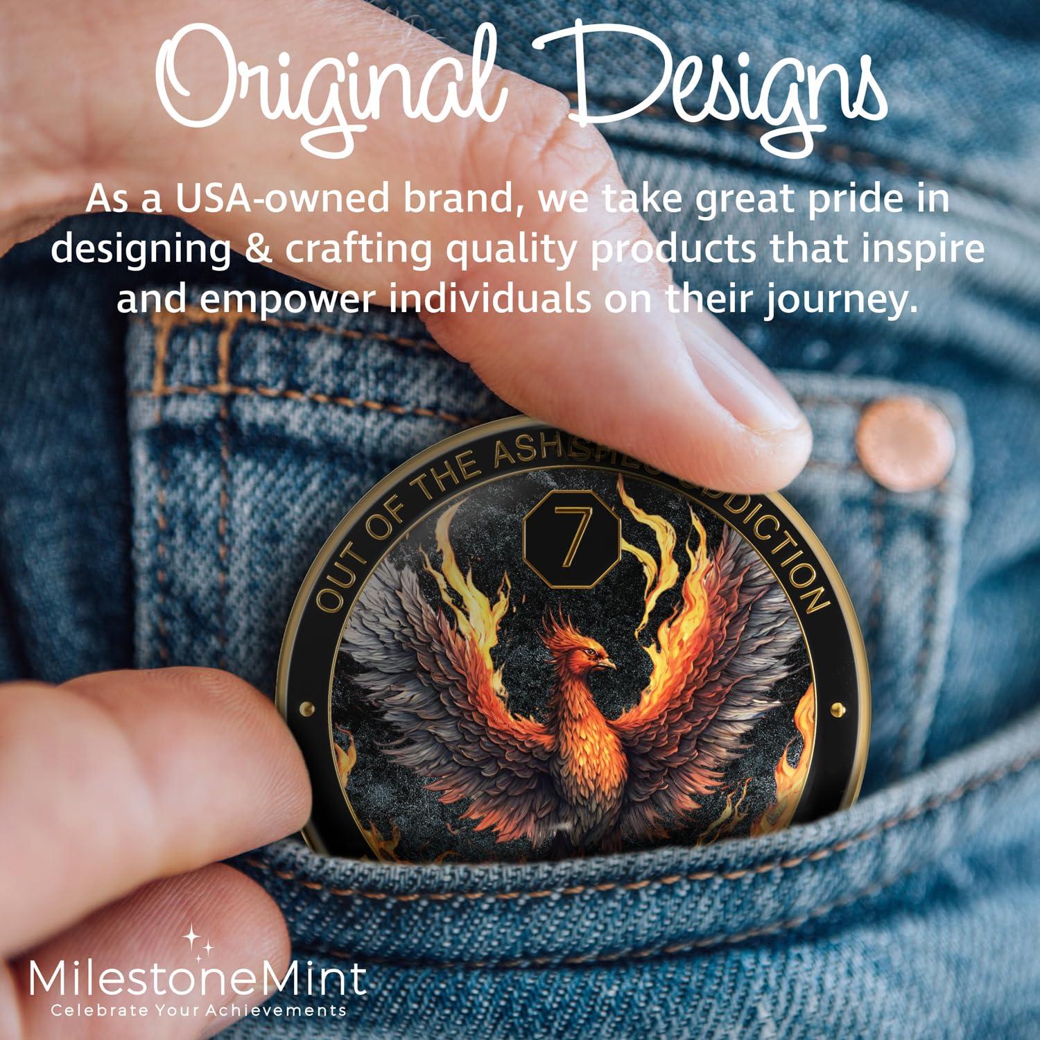 MilestoneMint MilestoneMint Phoenix Sobriety Coin | AA Chip Medallion Gift Set with Coin Capsule, Display Stand & Card for Sober Men & Women in Recovery | Sobriety Gifts for Anniversary Month & Year (7 Years)