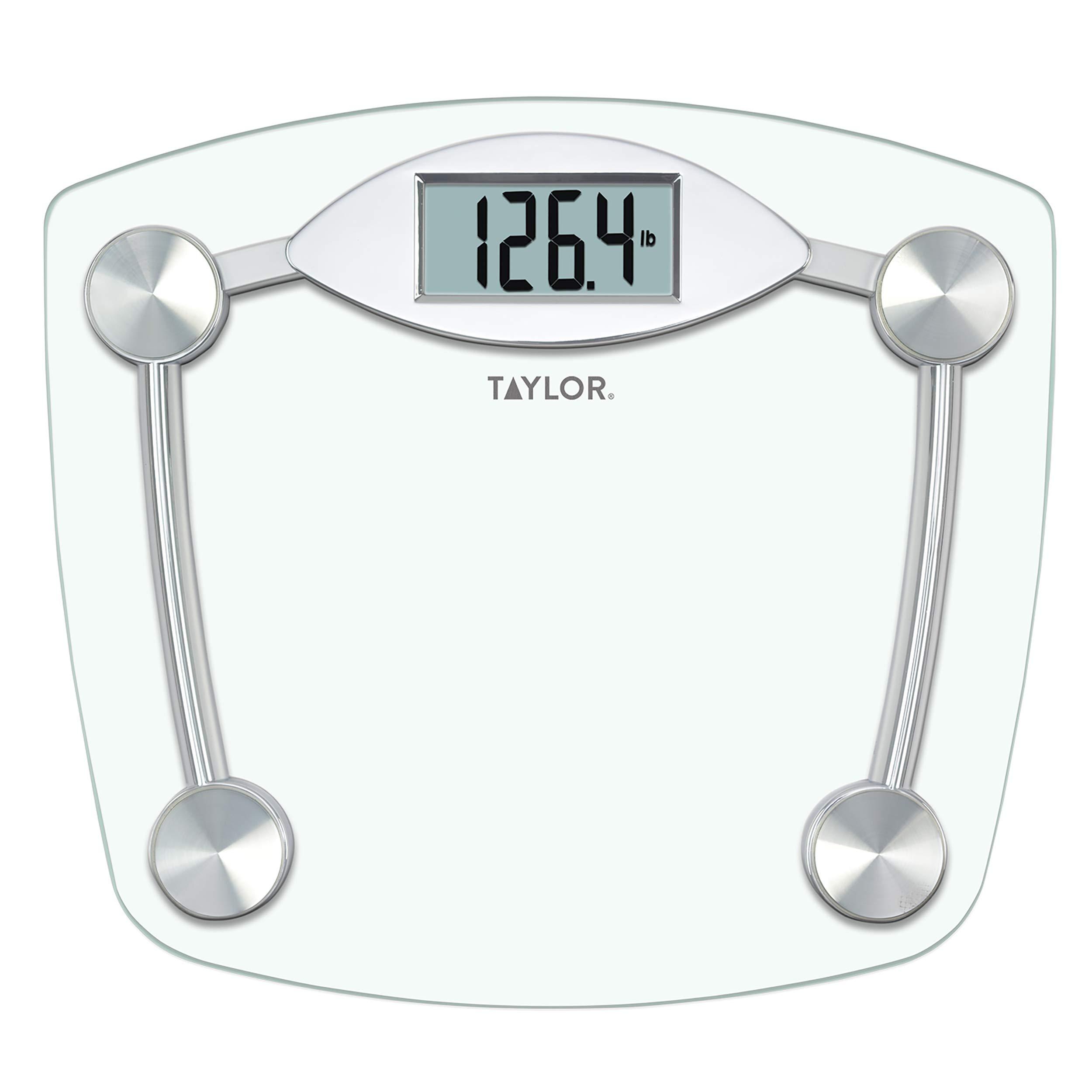 Taylor Precision Products Taylor Digital Bathroom Scale, Highly Accurate Body Weight Scale, Instant On and Off, 400 lb, Sturdy Clear Glass with Chrome Finish Base