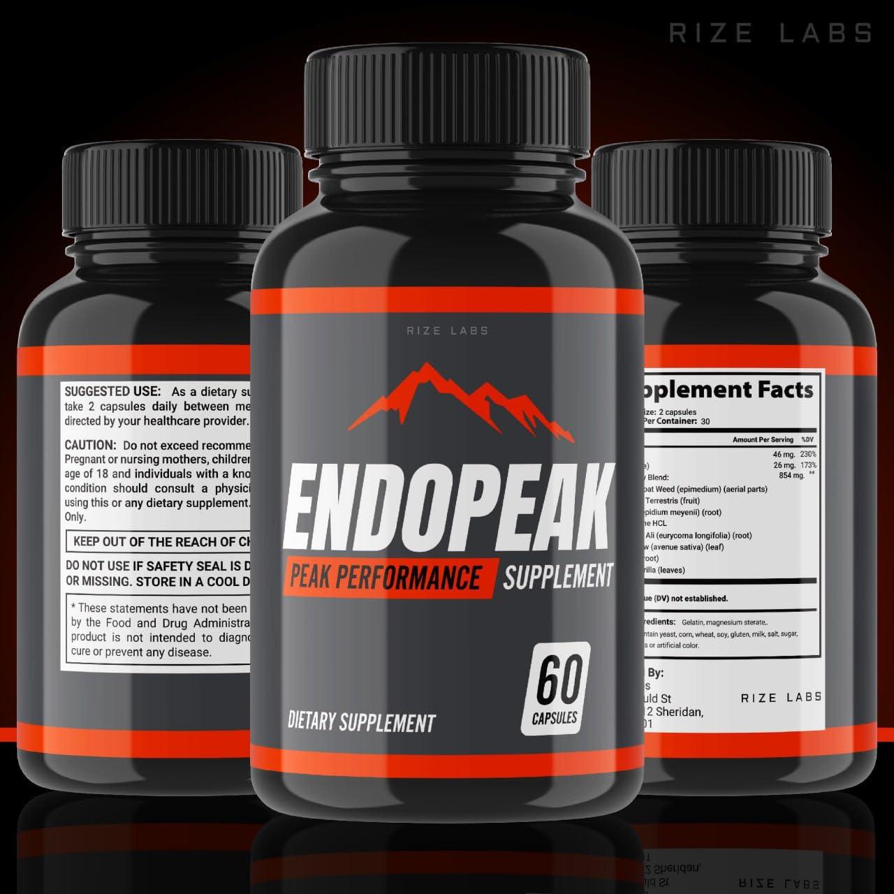rize labs rize labs - Endopeak Peak Performance Capsules for Men, Maximum Strength, Ultra Pure Non-GMO Vegan Supplement, Advanced Formula (60 Capsules)