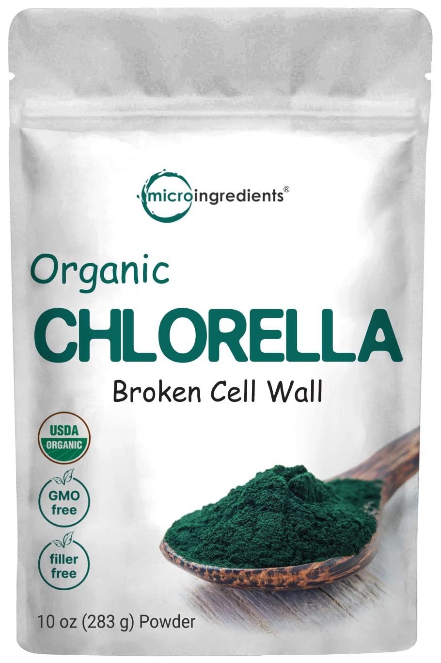 Micro Ingredients Micro Ingredients Organic Chlorella Powder, 10 Ounce, Broken Cell Wall, Rich in Vegan Proteins & Vitamins, Raw, Bulk Premium Chlorella Supplement, Vegan Friendly, Non-Irradiation