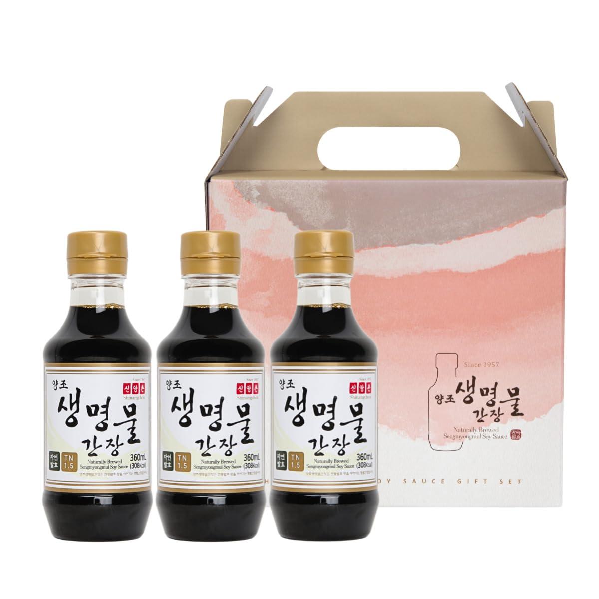 Shinangchon SANC All Purpose Korean Soy Sauce, 12.2 Fl Oz (Pack of 3) A Must-Have for Every Pantry, Low-Sodium Salt Substitute, NON-GMO Bean, No Artificial Additives, Naturally Brewed with Music Fermentation