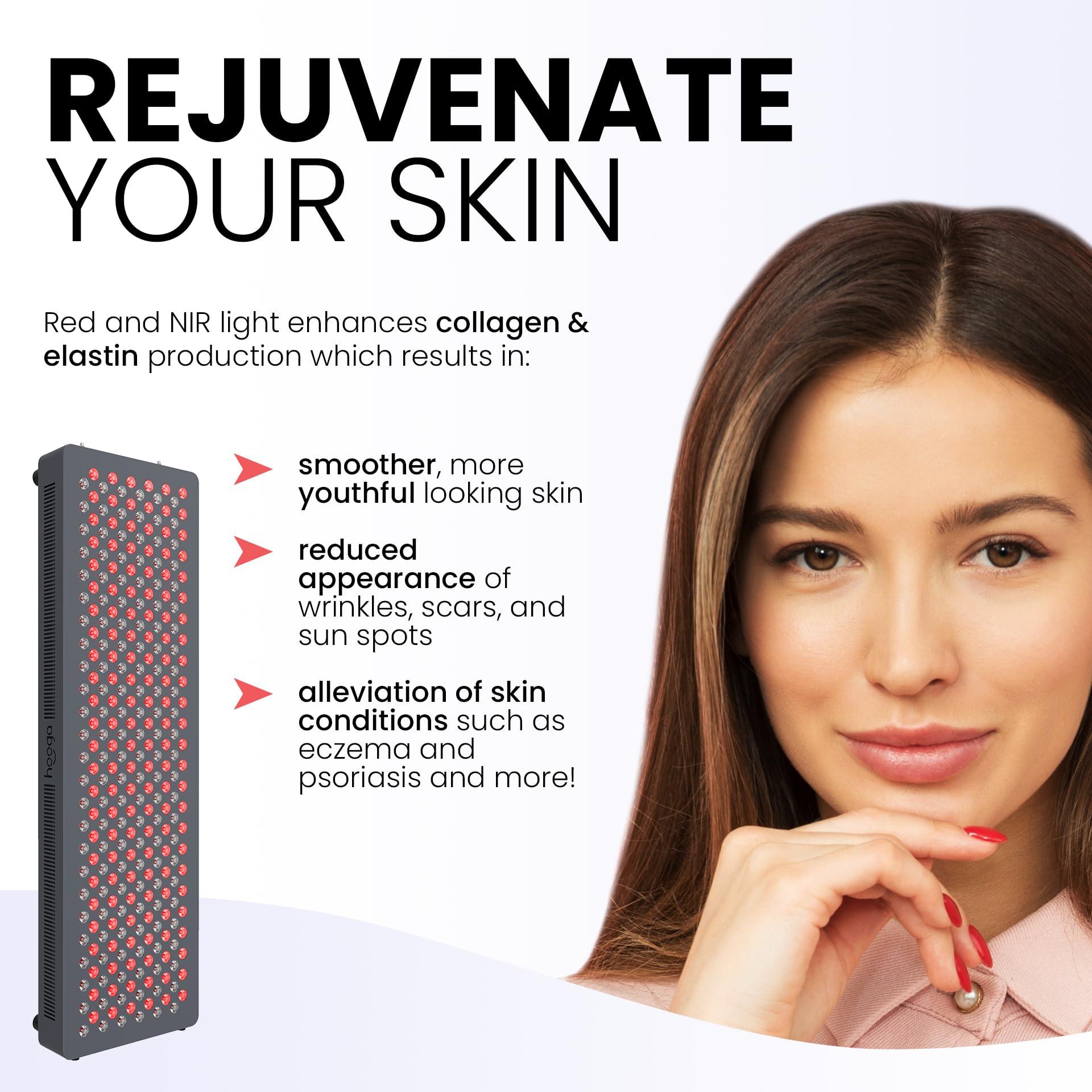 hooga Hooga Red Light Therapy for Face and Body, Red 660nm Near Infrared 850nm, 200 LEDs, High Power Panel for Pain Relief, Sleep, Skin Health, Anti-Aging, Energy, Recovery. Hanging Kit Included. HG1000.