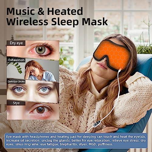 SYPVRY Heated Eye Mask with Bluetooth Headphones SYPVRY Wireless Sleep Eye Mask Headphones for Sleeping with Temperature & Timer Control, Warm Eye Compress USB Heated Mask for Dry Eyes Style, Black