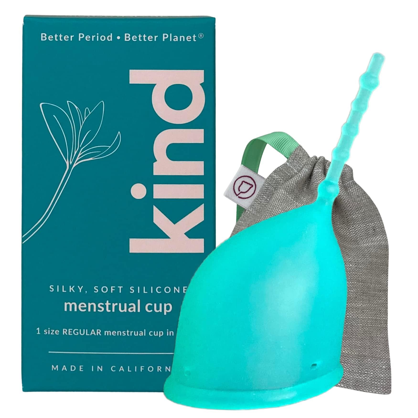 WEVOTOPIA Kind Cup | Menstrual Cups | Period Cup | Comfortable | Soft | Curved | Ergonomic | Easy to Use | Long Stem | High Cervix to Low Cervix | 100% Medical Grade Silicone Cup | USA | (Regular) (Aqua)