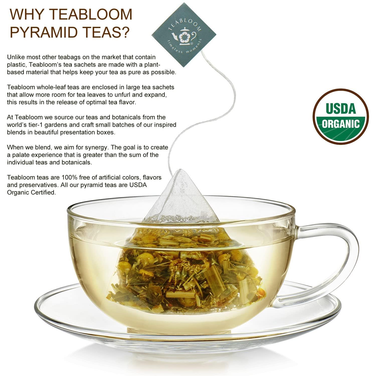 Teabloom Teabloom - World\'s Finest Pyramid Tea Collection, 24 Varieties of USDA Certified Organic Teas - Black Tea, Green Tea, White Tea, Oolong Tea, and Herbal Tea Blends