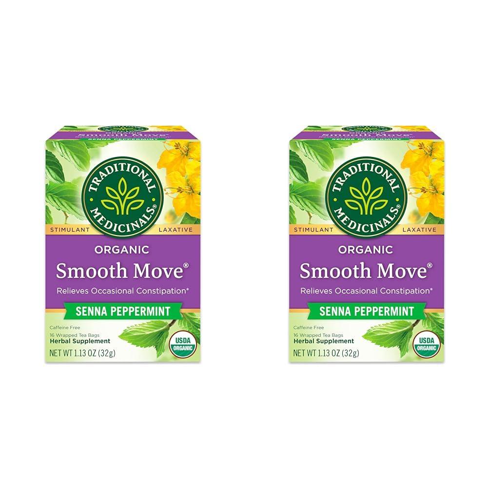 Traditional Medicinals Traditional Medicinals Tea, Organic Smooth Move Peppermint, Relieves Occasional Constipation, Senna, 16 Tea Bags (Pack of 2)