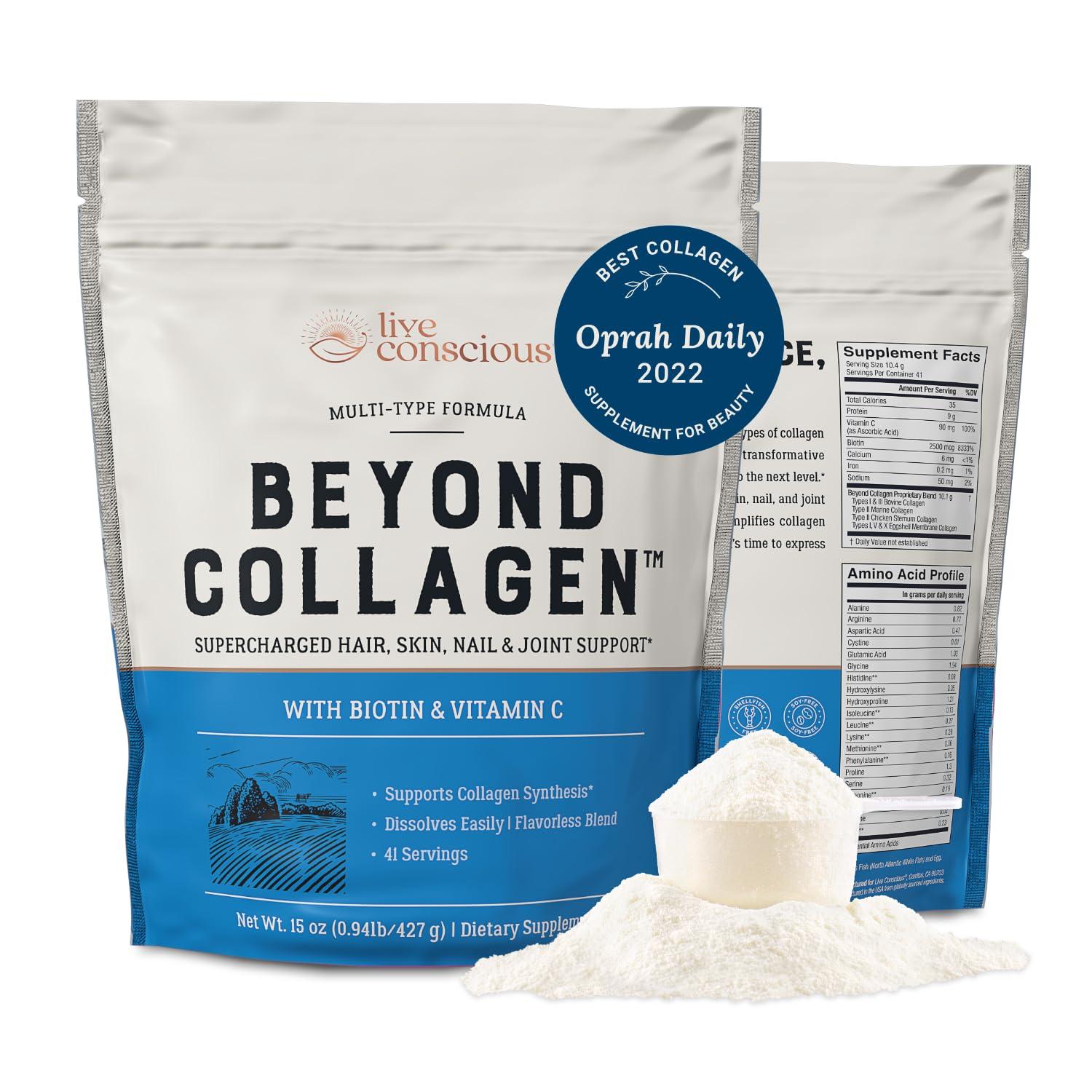 Live Conscious Live Conscious Beyond Collagen Multi Collagen Powder for Women w/Types I, II, III, V & X - Keto Friendly, Hydrolyzed Collagen Peptides Powder Blend w/Biotin & Vitamin C 41 Servings
