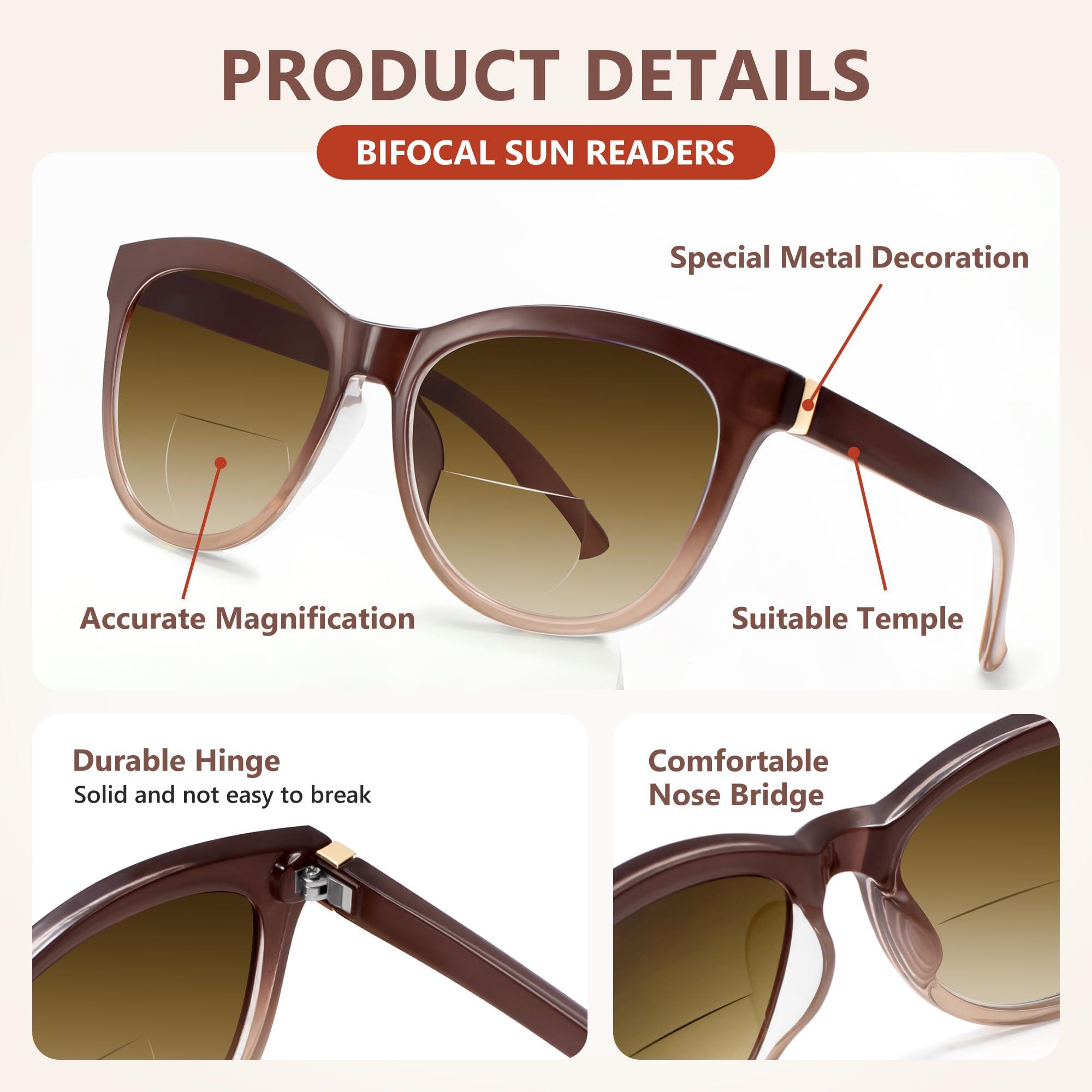 EASY READ EASY READ Bifocal Reading Sunglasses for WomenFashion Sun Readers UV400 Protection(Magnification 1.75,Gradient Brown)