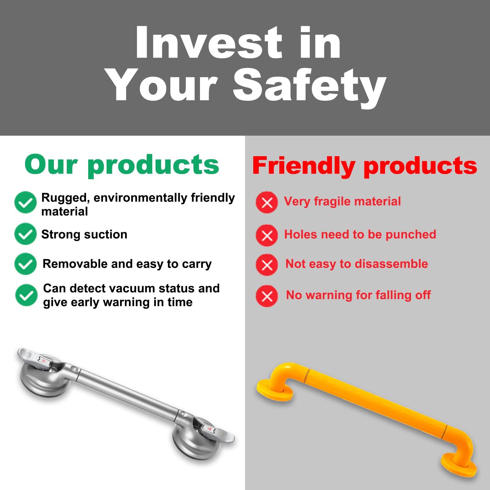 DAREN MEDICAL DAREN MEDICAL Heavy Duty Suction Shower Grab Bar - Toilet Bathroom Bathtub Safety - Shower Handles, Suction Cup Power Up to 250 LB, Perfect for Elderly Seniors(18.5 Inch, Gray Silver)