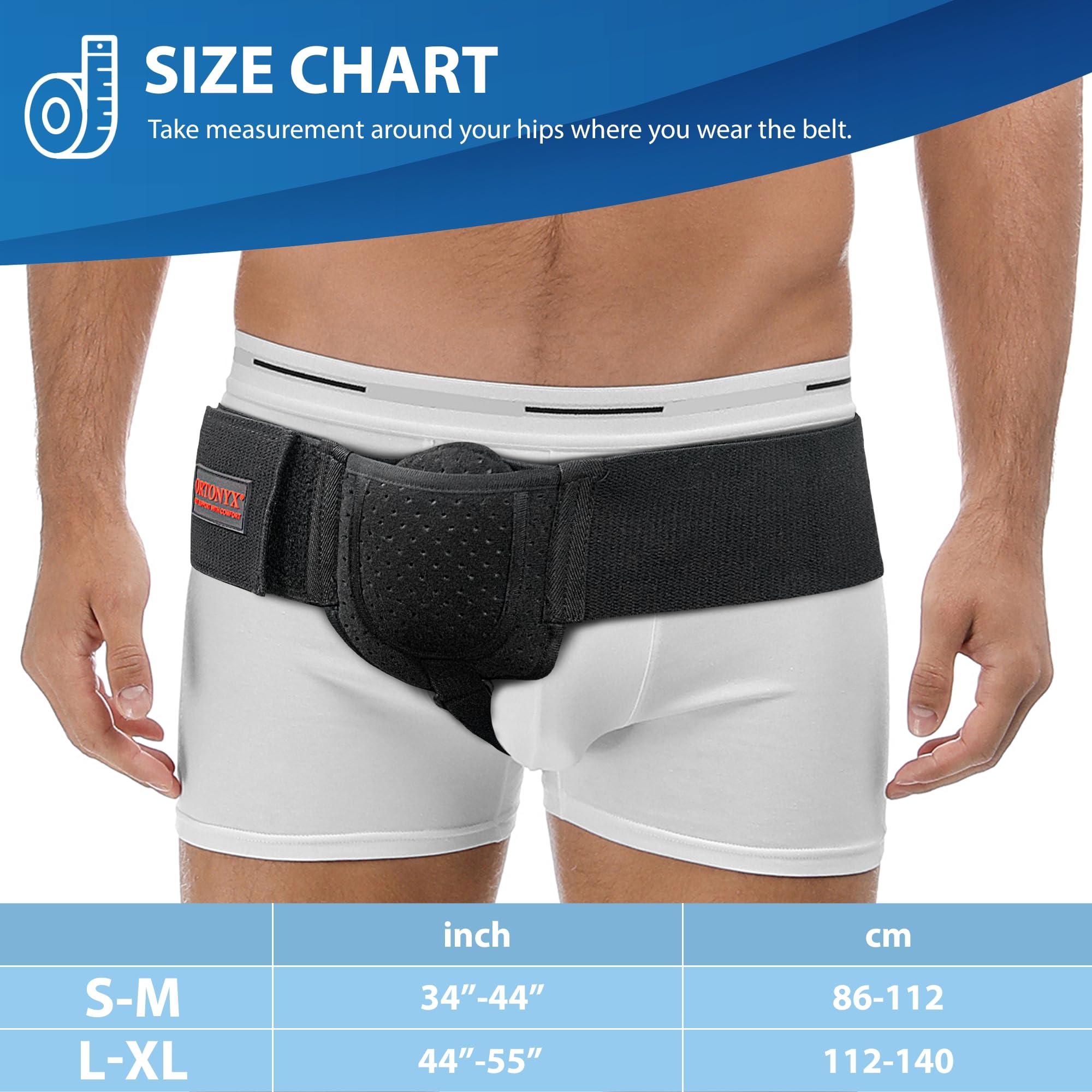 ORTONYX ORTONYX Inguinal Hernia Belt for Men and Women with Removable Compression Pad and Adjustable Waist Strap, Hernia Support Truss for Inguinal, Incisional Hernias, Left/Right Side - Black L/XXL