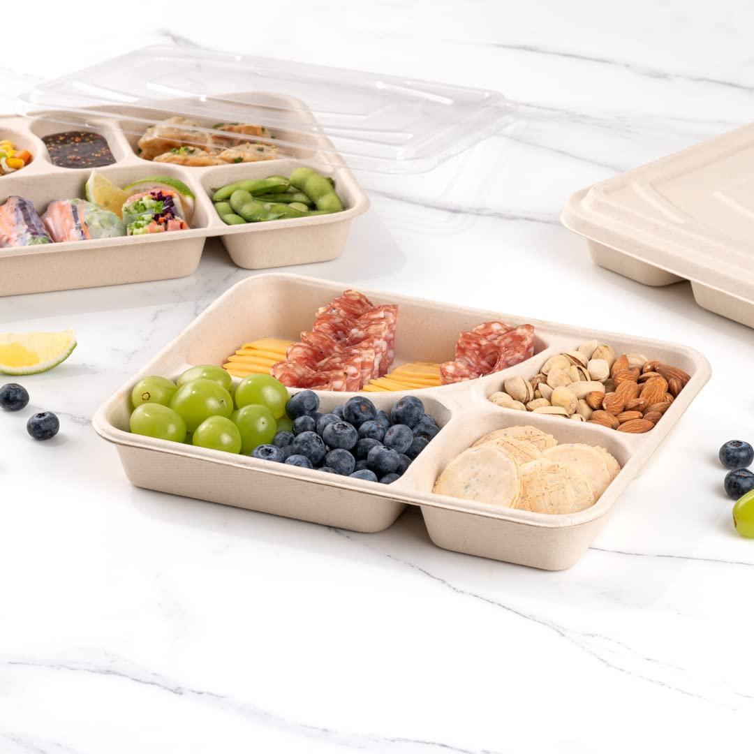 Restaurantware Restaurantware Pulp Tek 43 Ounce To Go Containers 100 Sustainable Carry Out Containers - Lids Sold Separately 4 Compartments Bagasse Take Out Plates Made From Sugarcane Fibers Microwavable