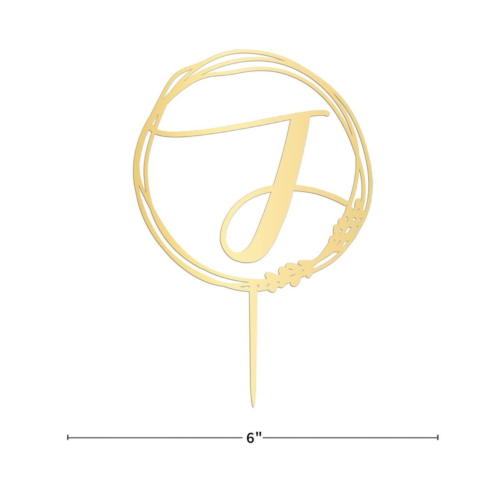 Vinisong Personalized Letter J Cake Topper, Vinisong Rustic Wedding Cake Topper Initial Cake Topper Monogram Cake Topper Wreath Design Cake Decoration Gold Acrylic Cake Decor Party Decoration