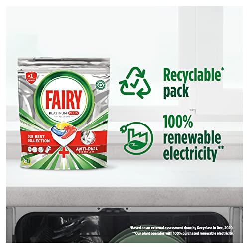 Fairy Fairy Platinum Plus All-In-1 Dishwasher Tablets Bulk, Fairy Dishwasher Tablets Platinum Plus, 42 Tablets, Lemon, With Anti-Dull Technology & Rinse Aid Action