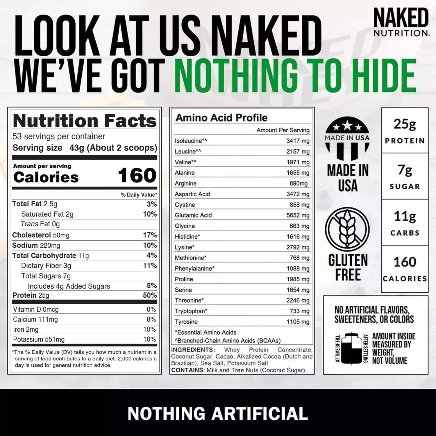 NAKED NAKED Whey Double Chocolate Grass Fed Whey Protein Powder, No GMO, No Soy, and Gluten Free. Nothing Artificial, Aid Growth and Recovery - 53 Servings