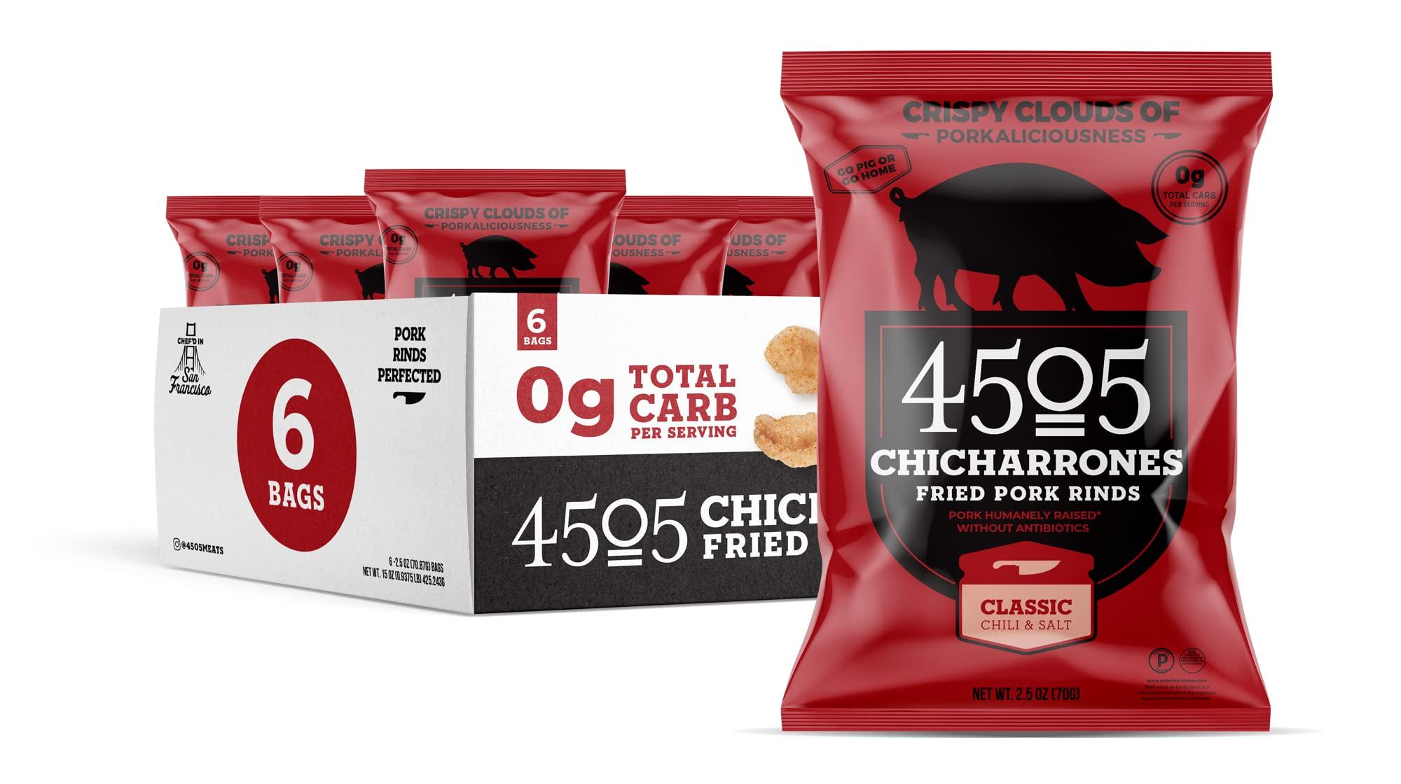 4505 Meats Classic Chili & Salt Chicharrones - 2.5 oz/6 pack
