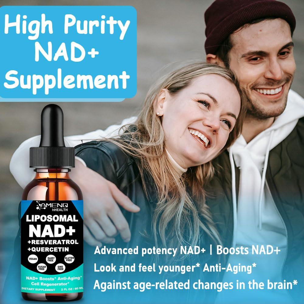 AMENQ hHEALTH NAD Supplement, Liposomal NAD Nicotinamide Riboside Resveratrol 900mg Quercetion, TMG, Vitamin B3, High Potency NAD Plus Liquid Supplement for Cell Regenerator, Longevity, Energy, Anti-Aging, Focus