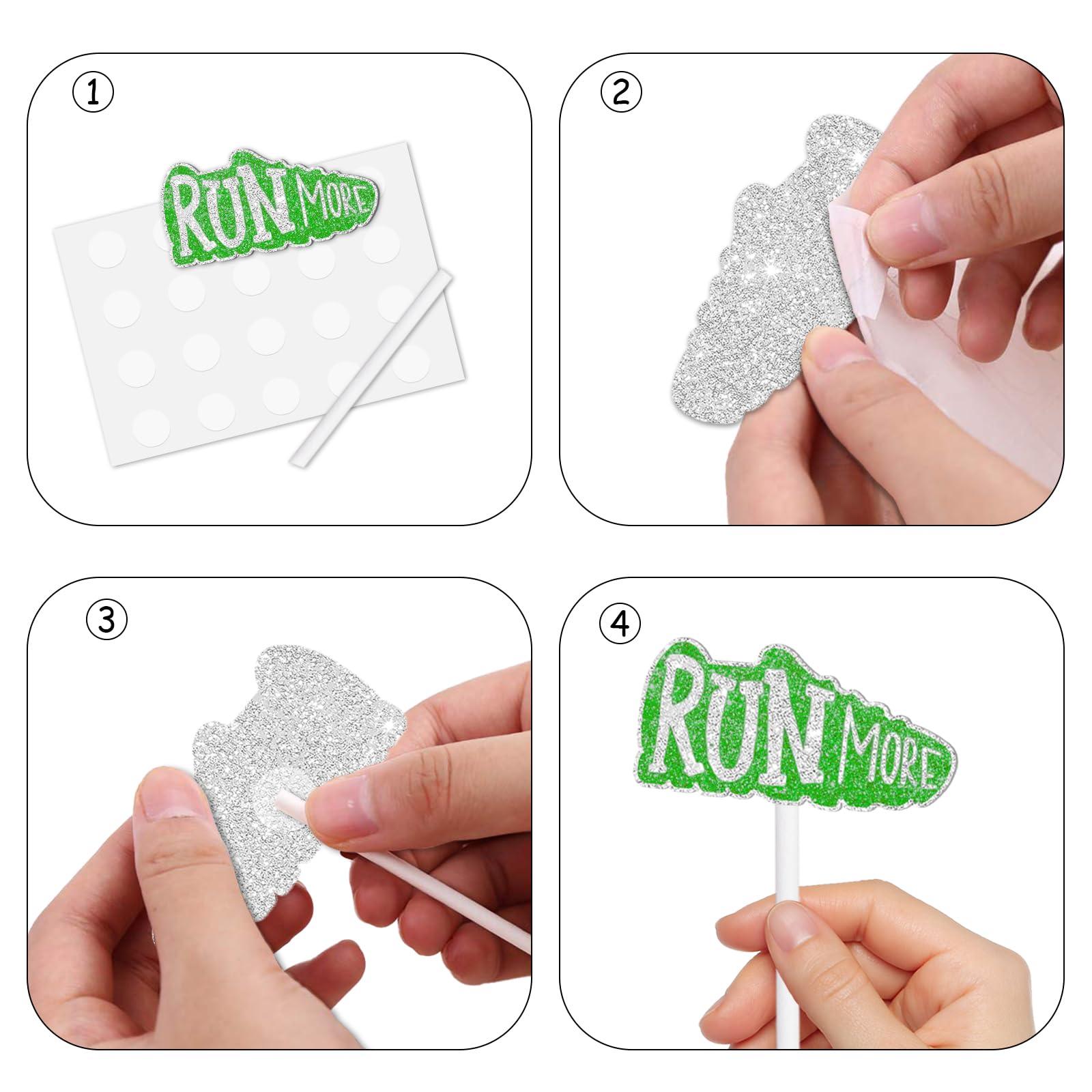 LETLIMIT 18pcs Glitter Run Dessert Cupcake Topper Pace Running Track Cross Country Marathon Theme Decorations Men Women Boys Girls Happy Birthday Party Decor Supplies