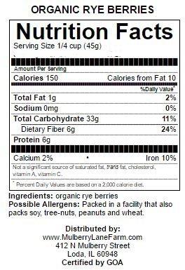 Mulberry Lane Farms Rye Berries, 5 Pounds USDA Certified Organic, Non-GMO Bulk, Product of USA, Mulberry Lane Farms