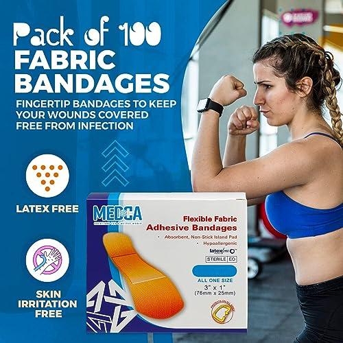 MEDca Flexible Fabric Bandages - Flex Fabric Adhesive Bandages Finger-Tip Bandages Knuckles andThumb Bandages for Finger Careand to Protect Wounds from Infection - (200 Count)