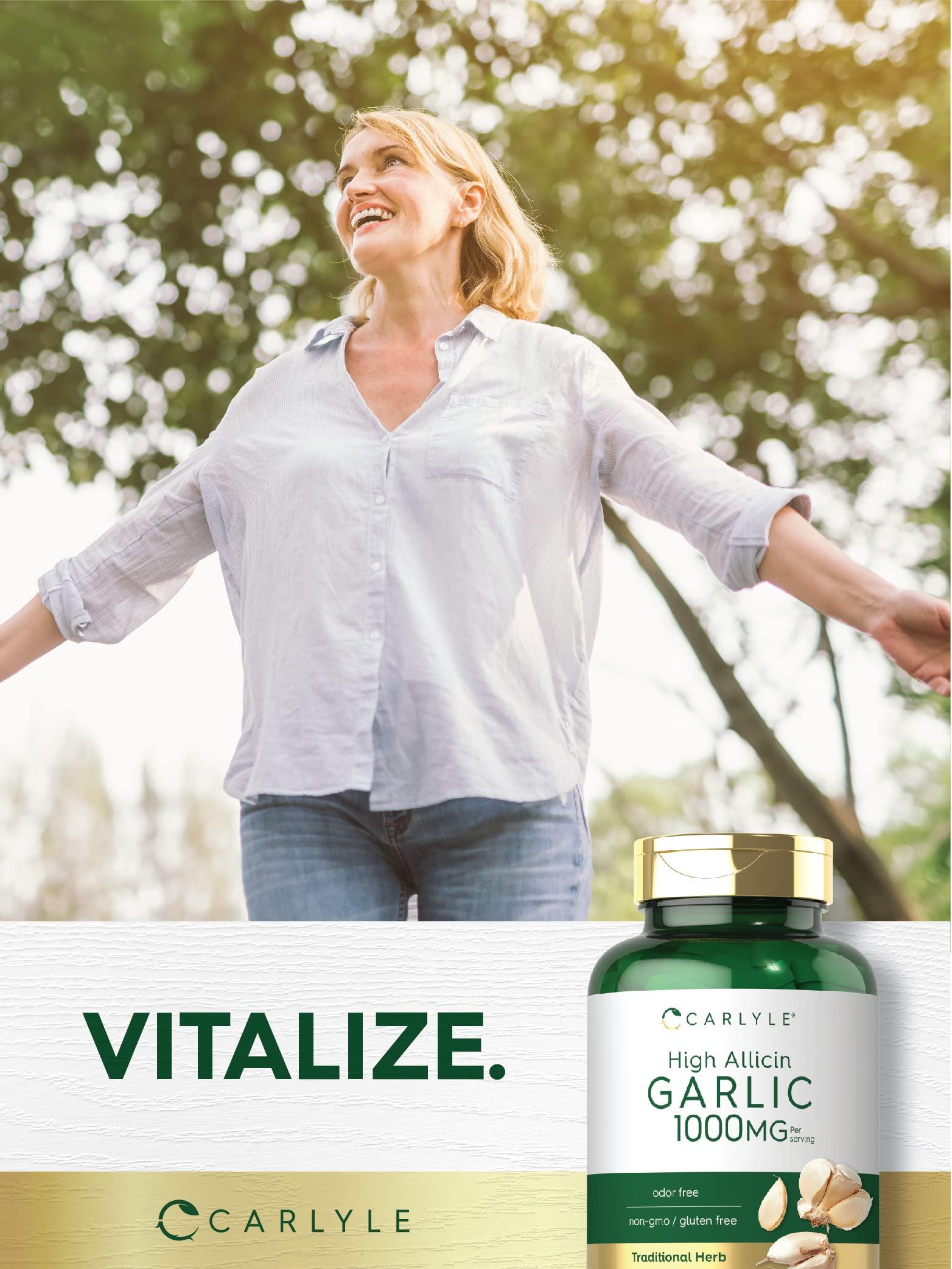 Carlyle Carlyle Garlic Supplement 1000mg | 180 Caplets | Odorless Pills | High Allicin Extract | Vegetarian, Non-GMO & Gluten Free