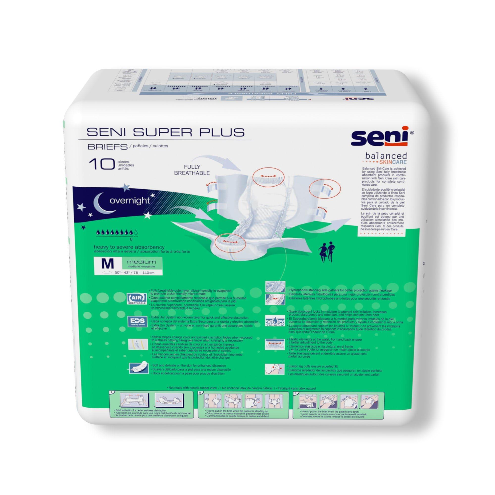 TZMO USA Inc Seni Super Plus Adult Incontinence Brief L Heavy Absorbency Breathable/Overnight, Heavy to Severe (Medium, 20, Count)