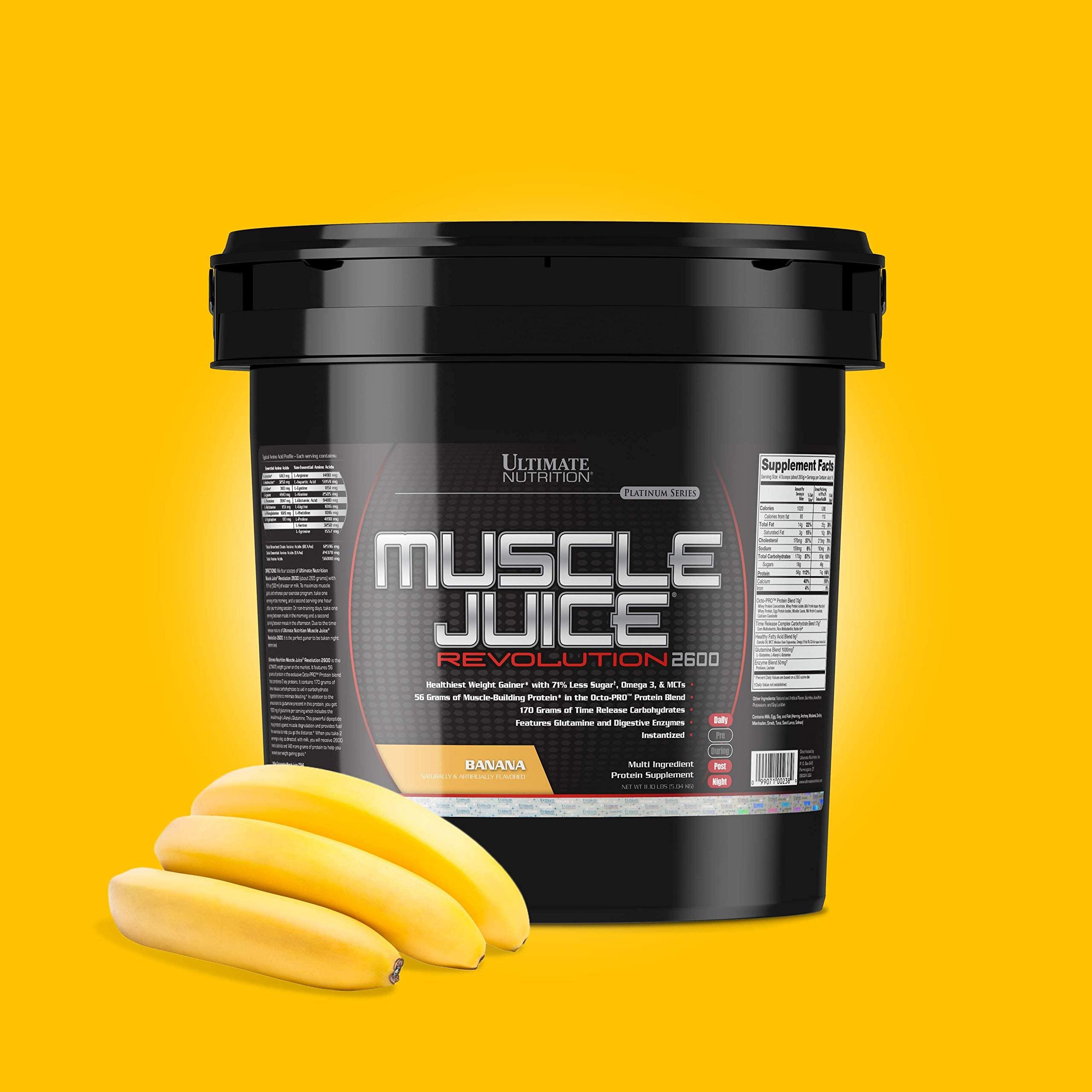 Ultimate Nutrition Ultimate Nutrition Muscle Juice Revolution 2600 Weight Gainer, Muscle Recovery with Glutamine, Micellar Casein and Time Release Complex Carbohydrates, Banana Protein Powder, 11.1 Pounds