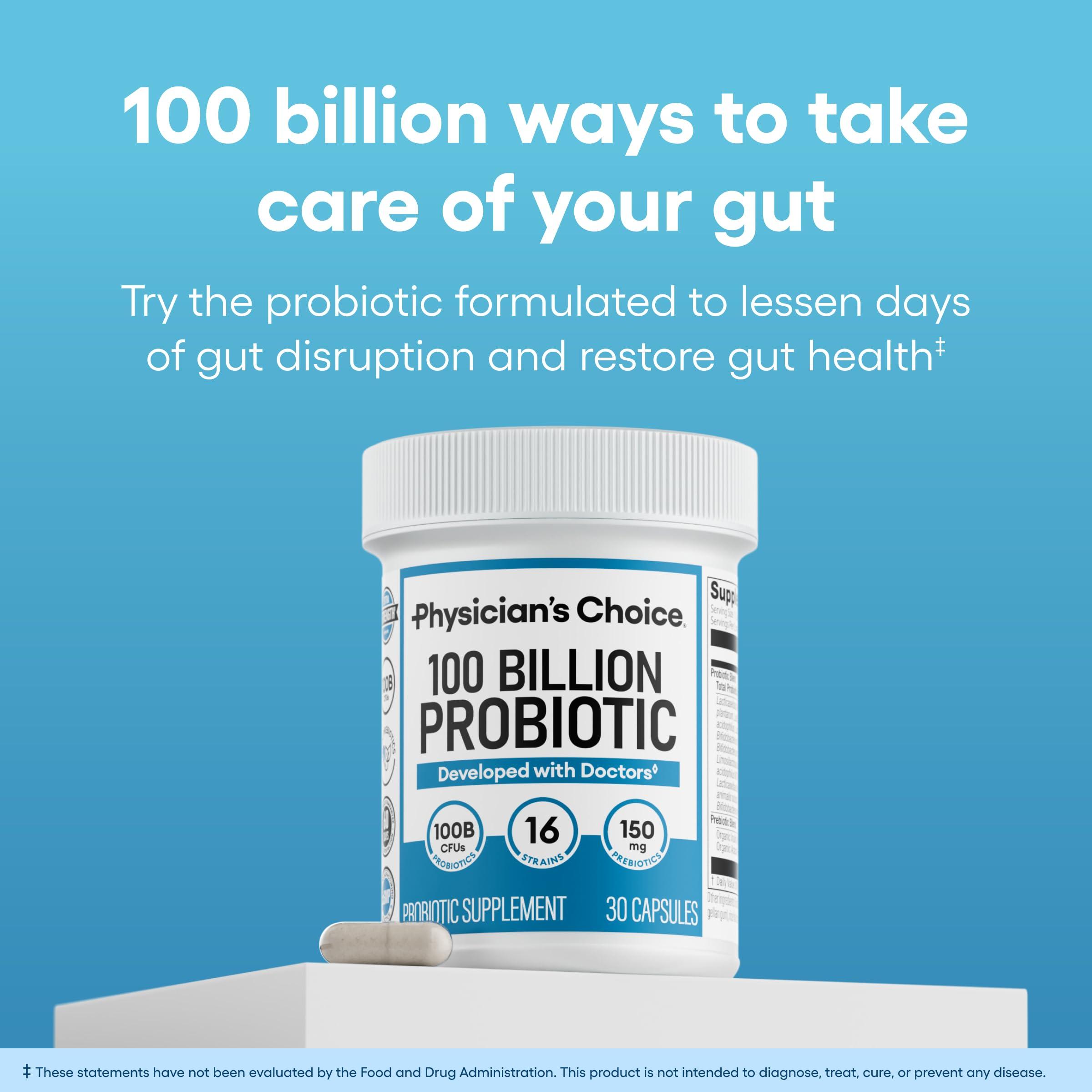 Physician\'s CHOICE Physician\'s CHOICE 100 Billion Advanced Probiotic - 16 Strains + Organic Prebiotics - Digestive & Gut Health - Supports Occasional Constipation, Diarrhea, Gas & Bloating - Probiotics for Women & Men