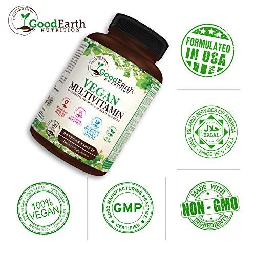 GoodEarth Nutrition Vegan Multivitamins for Men & Women - Vitamins A , B Complex , C , D3 , Zinc , Magnesium , Spirulina , Antioxidants - Daily Multivitamin Mineral Supplement with Proprietary Fruit & Vegetable Blend