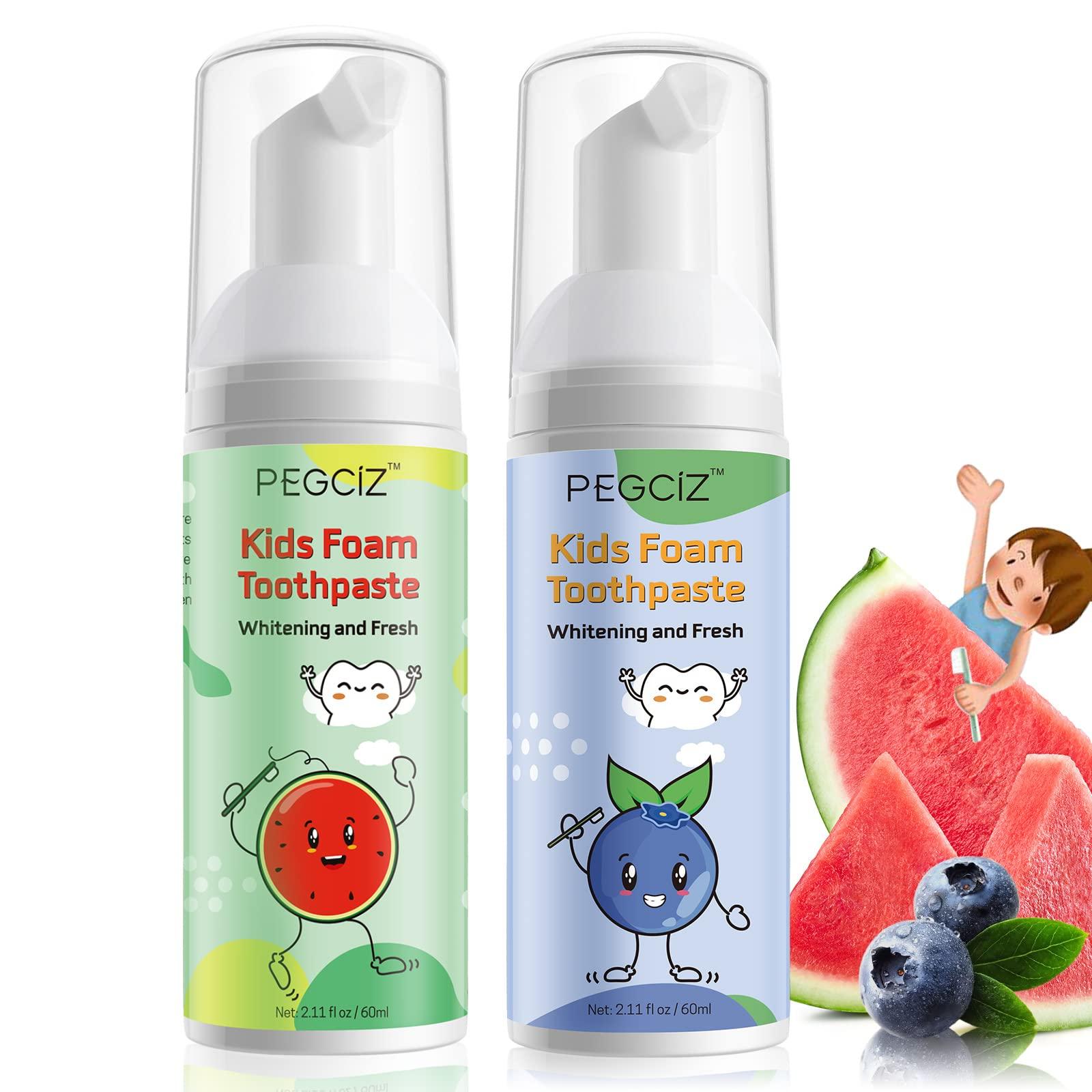 Pegciz Foam Toothpaste Kids, Toddler Foam Toothpaste with Low Fluoride for U Shaped Toothbrush, Foaming Toothpaste and Mouthwash for Dental Care for Children Kids Age for 3 and Up (Watermelon+Blueberry)