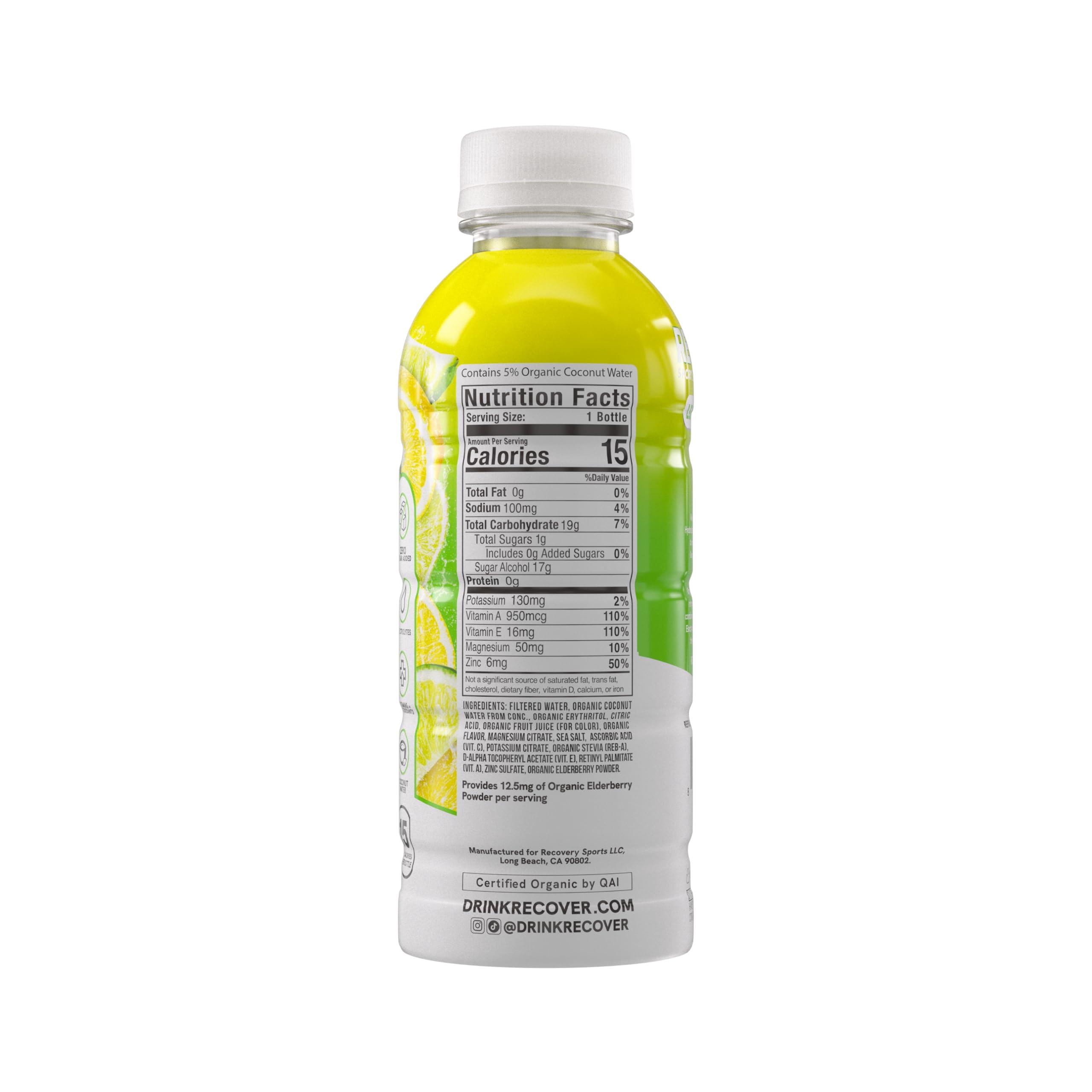 RECOVER 180 RECOVER 180 Organic Sports Hydration Drink, No Sugar Added, 15 Calorie Sports Beverage, Organic Flavors With Vitamins, Potassium-Packed Electrolytes (16.9 Fl Oz (Pack of 12), Lemon Lime)
