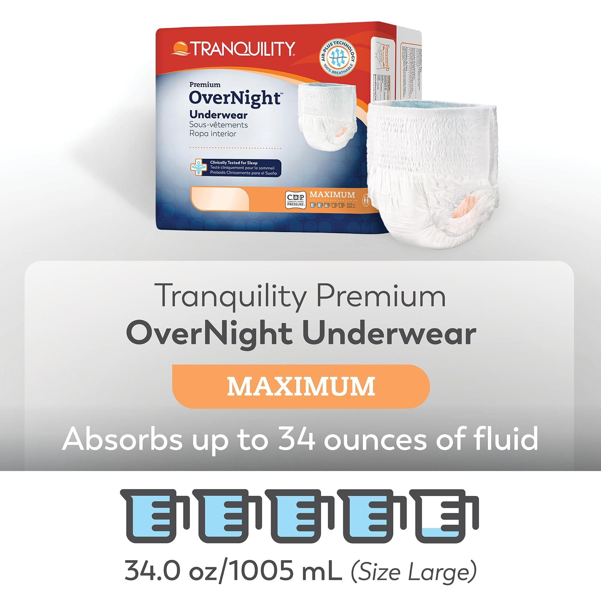 TRANQUILITY Tranquility Premium OverNight Disposable Absorbent Underwear - Maximum Absorbency, All-Night Sleep, Breathable Comfort - 34 oz Capacity, L, 64 Count