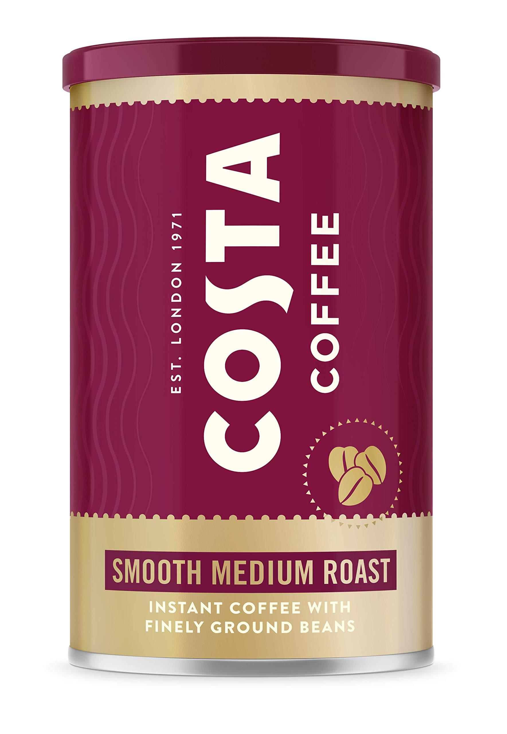 Costa Costa Coffee Smooth Medium Roast Instant Coffee with Finely Ground Beans Tin, 6 x 100g, COS-MG-UK-5001