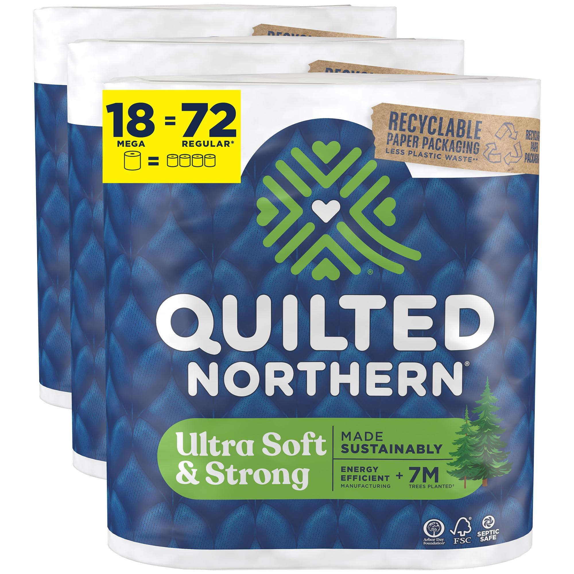 Quilted Northern Quilted Northern Ultra Soft & Strong Toilet Paper, 18 Mega Rolls = 72 Regular Rolls, 5X Stronger*, Premium Soft Toilet Tissue with Recyclable Paper Packaging