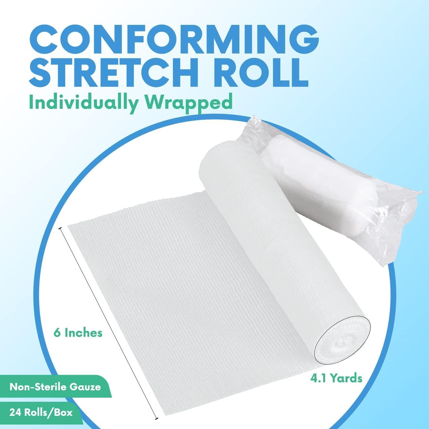Healqu HEALQU Premium Gauze Rolls - 2 x 4.1 Yards - 24 Rolls, Individually Wrapped Conforming Stretch Gauze Bandage - Super Soft Woven Stretch Gauze Bandages for Primary Wound Dressing Support