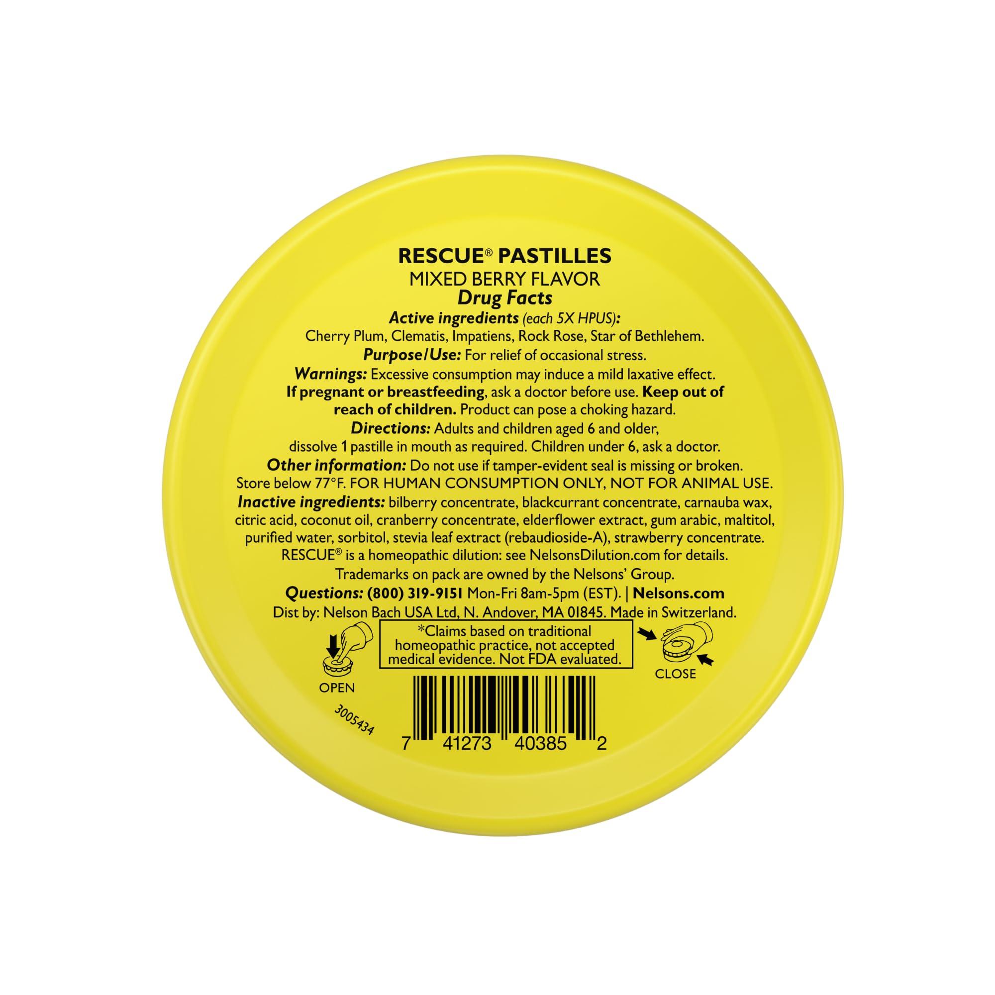 RESCUE RESCUE Bach PASTILLES, Mixed Berry Flavor, Stress Relief Lozenges, Homeopathic, Flower Essences, 35 Count