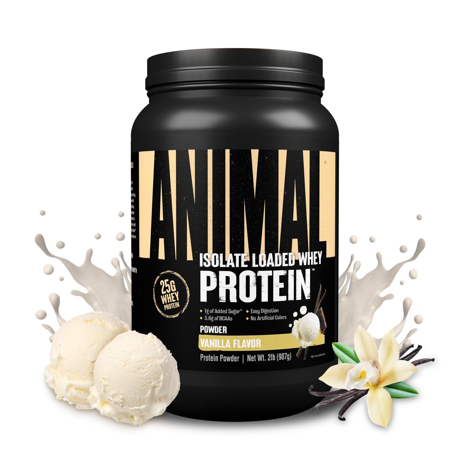 Animal Animal Whey Isolate Protein Powder - Loaded for Pre & Post Workout Muscle Builder and Recovery with Digestive Enzymes for Men & Women - 25g Protein, Great Taste, Low Sugar - Vanilla 2 lbs