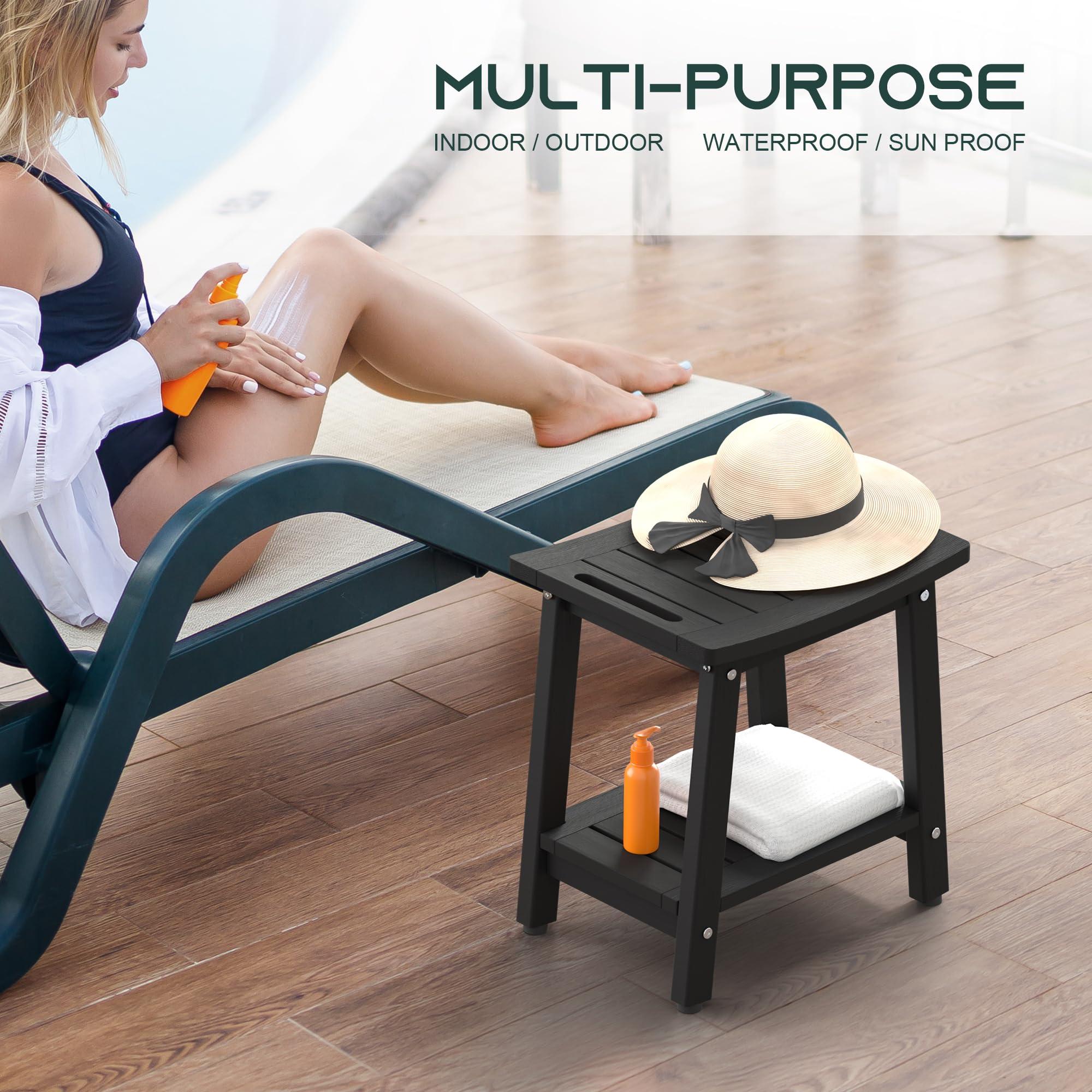 BEKVEM BEKVEM Shower Bench for Inside Shower - Black HDPE Shower Stool Waterproof - Spa Bathroom Seat Chair with Handle, Storage Shelf, Adjustable Feet - Indoor/Outdoor, Weather Resistant