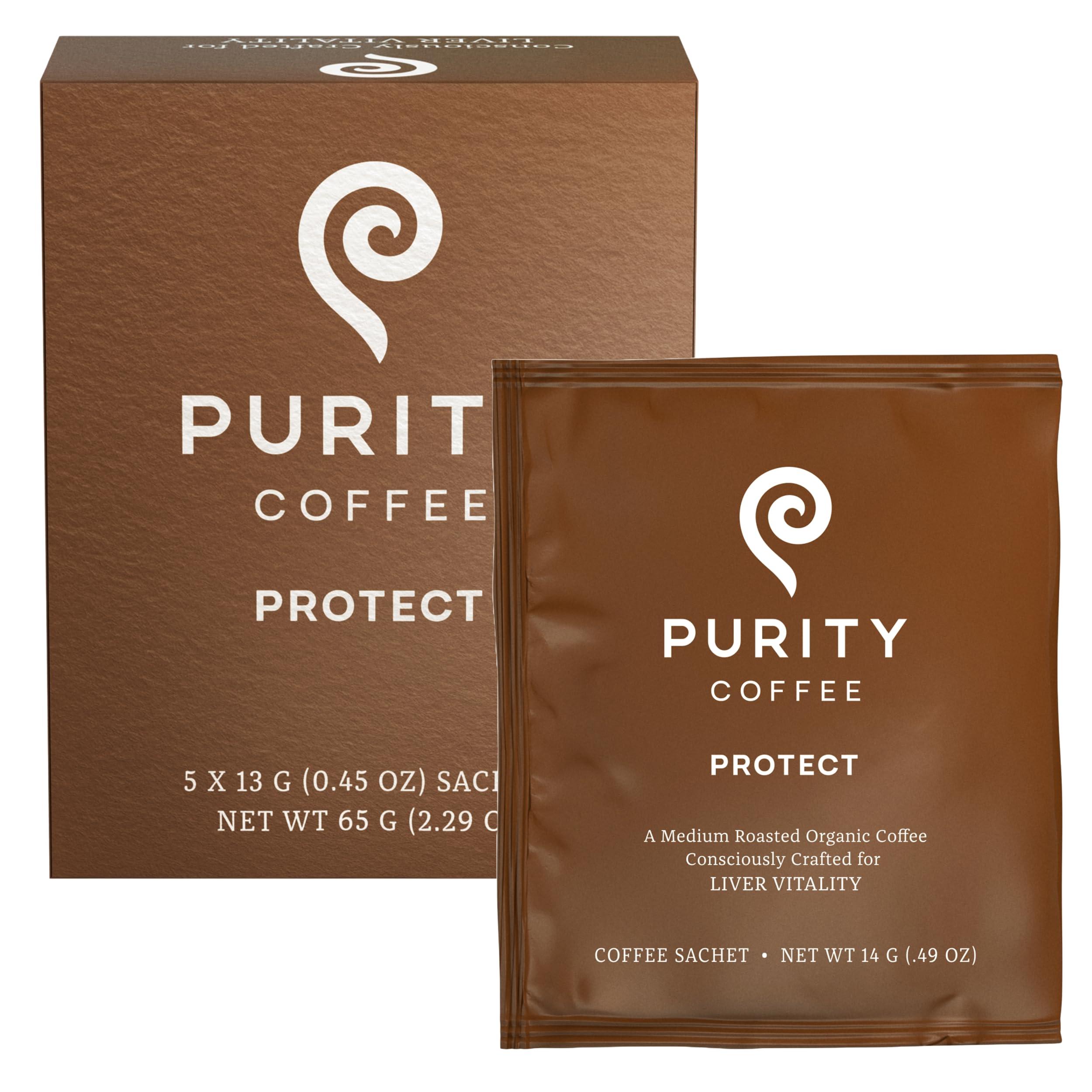 Purity Coffee Purity Coffee PROTECT Highest Antioxidant Light-Medium Roast - USDA Certified Organic Specialty Grade Arabica Single-Serve Packets - Third Party Tested for Mold, Mycotoxins, Pesticides - 5 ct Box