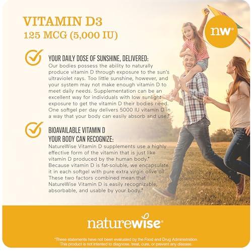 NatureWise NatureWise Vitamin D3 5000iu Healthy Bones Teeth Muscle Immune Support + Vitamin B Complex Cellular Energy Mental Clarity Women Men