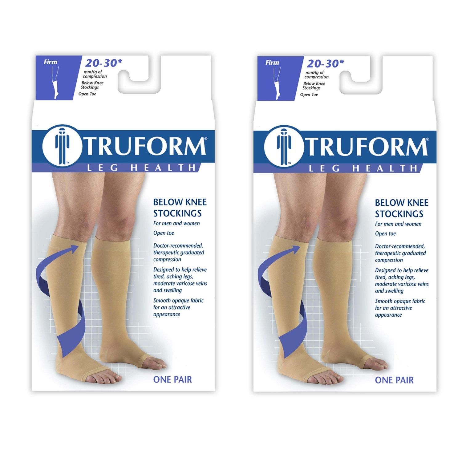 Truform Truform Compression 20-30 mmHg Knee High Open Toe Stockings Beige, X-Large - Short, 2 Count (0865S-XL 2PK)