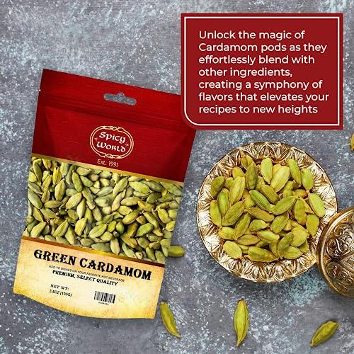 Spicy World Spicy World Green Cardamom Pods 3.5 Oz - As Seen on Tik Tok - Premium Quality Whole Green Cardamom Pods | Vegan | Large | Aromatic Cardamon