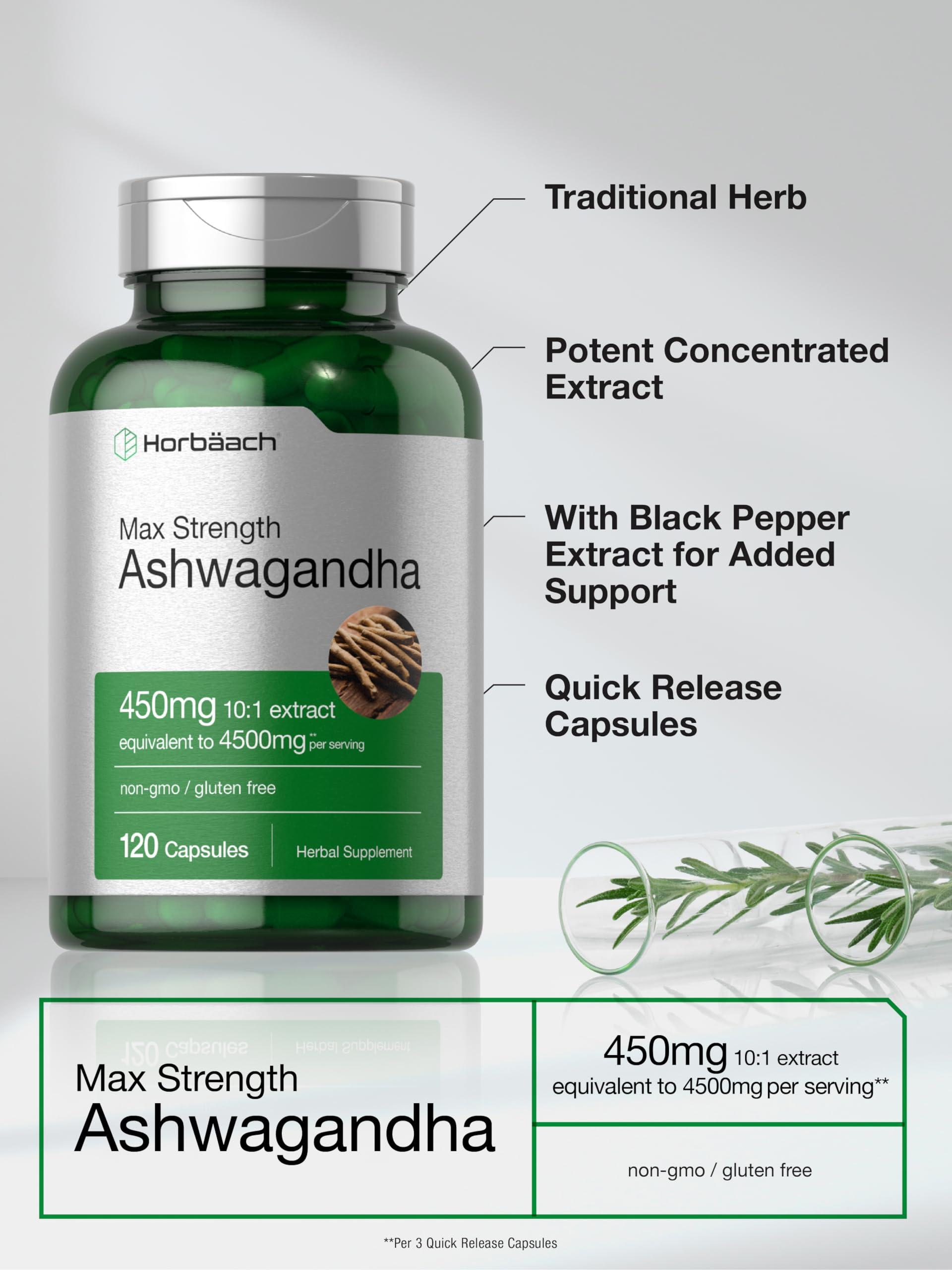 Horbach Horbach Ashwagandha Supplement | Max Strength | 120 Capsules | Non-GMO, Gluten Free