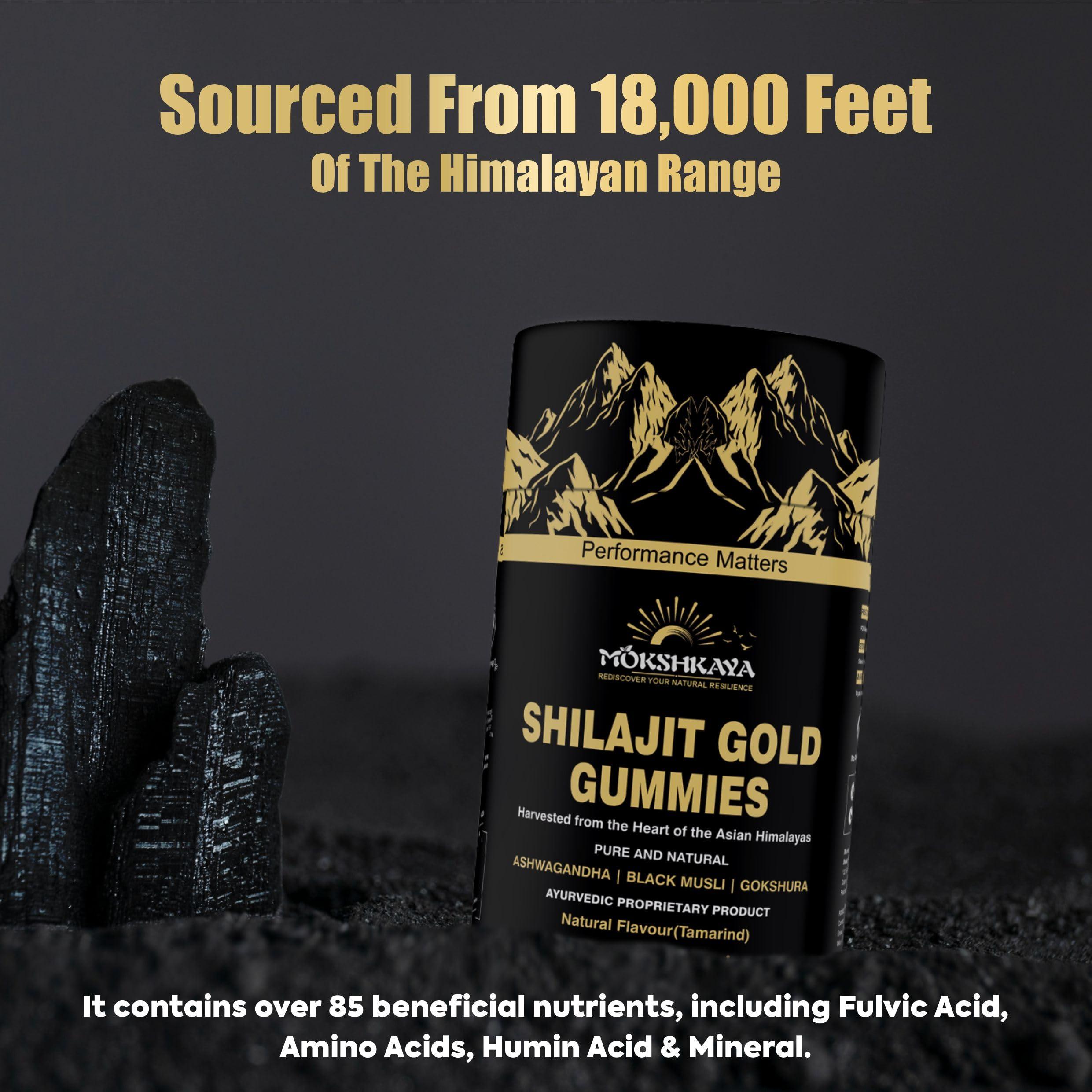 MOKSHKAYA MOKSHKAYA Pure Himalayan Shilajit Gold Gummies I Lab Tested I No Added Sugar I Ashwagandha, Gokshura| Fulvic Acid & 85+ Trace Minerals I for Men, Women I 100% Natural I Tamarind Flavour I 60 Gummy