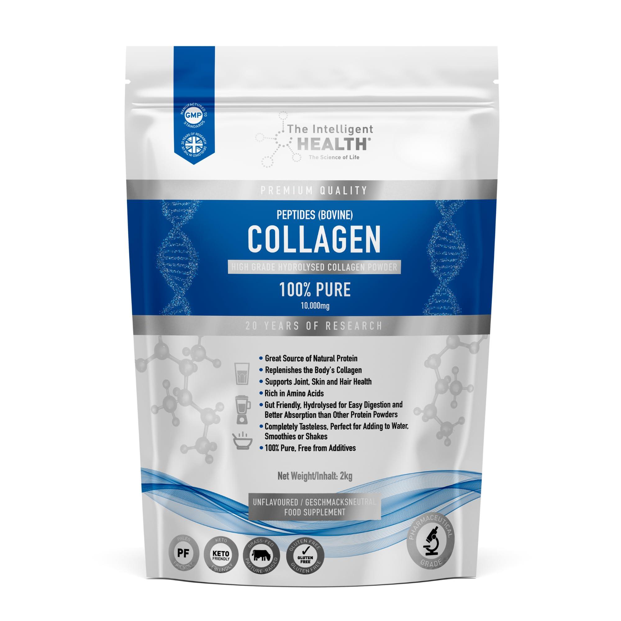 The Intelligent Health The Intelligent Health Hydrolyzed Collagen Peptides Powder, Grass Fed, High Protein, Unflavored, Gluten-Free, Paleo & Keto Friendly, 10g per Serving (2kg) Supports Skin, Hair, Nails, Joints, & Bones