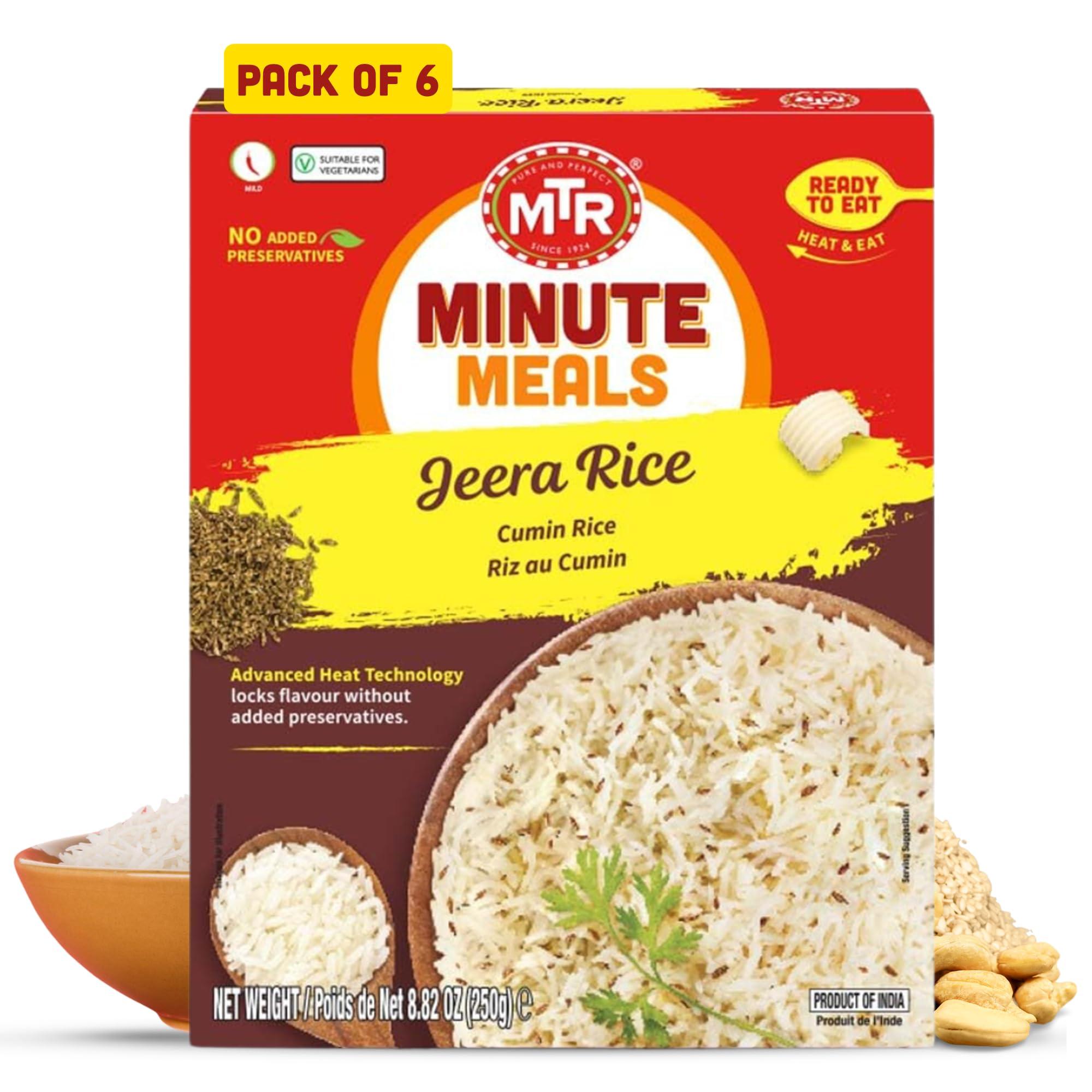 MTR MTR Ready-To-Eat: Jeera Rice - Cumin Rice - Microwavable Rice Packs for Instant Meals - Delicious & Nutritious Rice Ready in Minutes - Suitable for Vegetarians with Natural Ingredients - (Pack of 6)