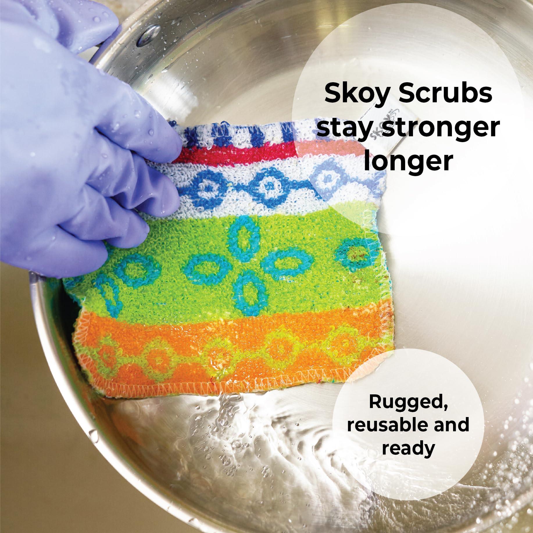 Skoy Skoy Scrub, 4-Pack Reusable, Non-Scratching Dish Scrubber for Kitchen and Household Cleaning, Eco-Friendly, Dishwasher Safe Soft Scrub, Monochromatic Colors