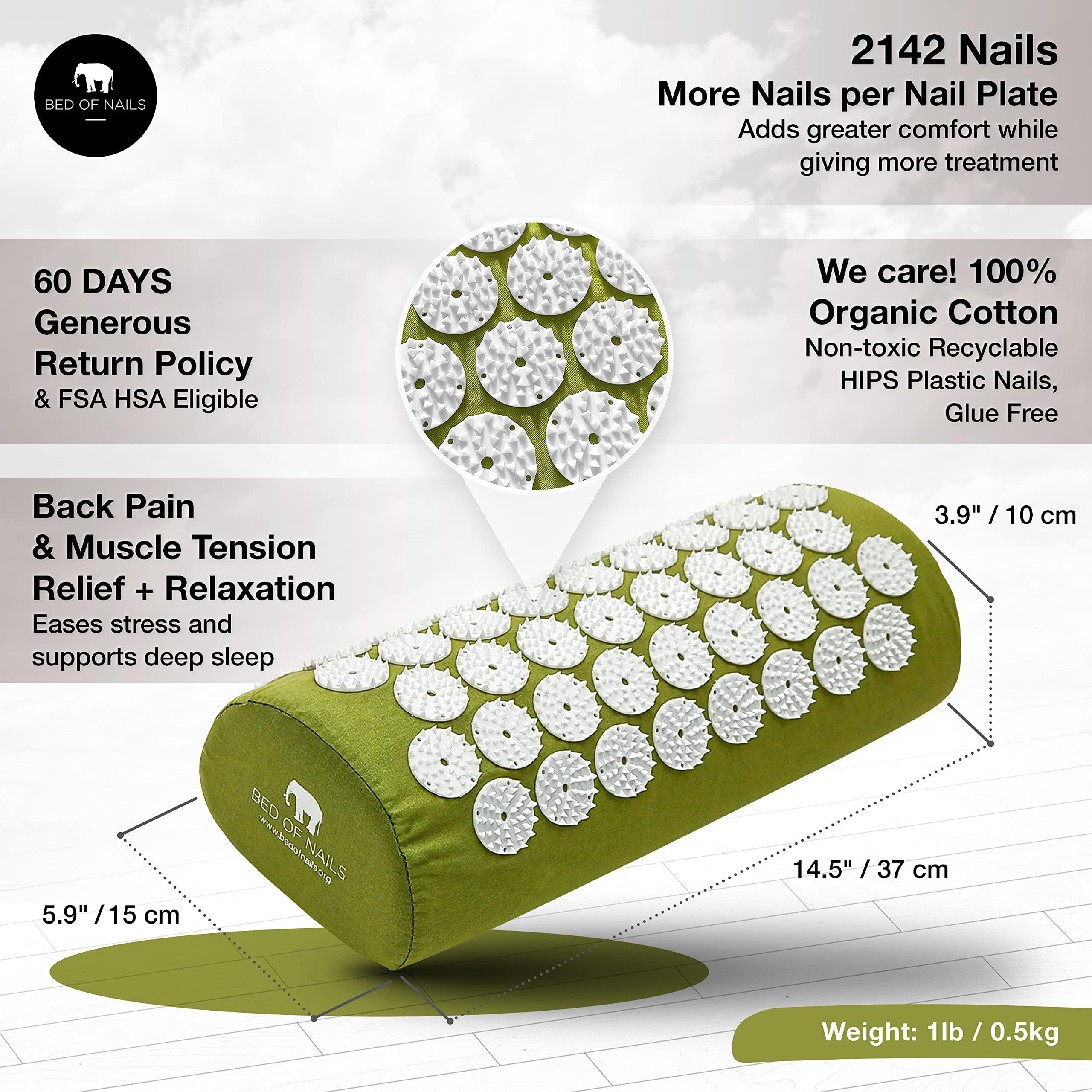 Bed of Nails BED OF NAILS Original Comfortable Acupressure Lumbar Cushion Pillow, 2142 Acupuncture Pressure Points, Neck Pain Relief, Increased Energy, Relaxation, FSA/HSA Eligible, Drawstring Bag, 15x6x4, Green