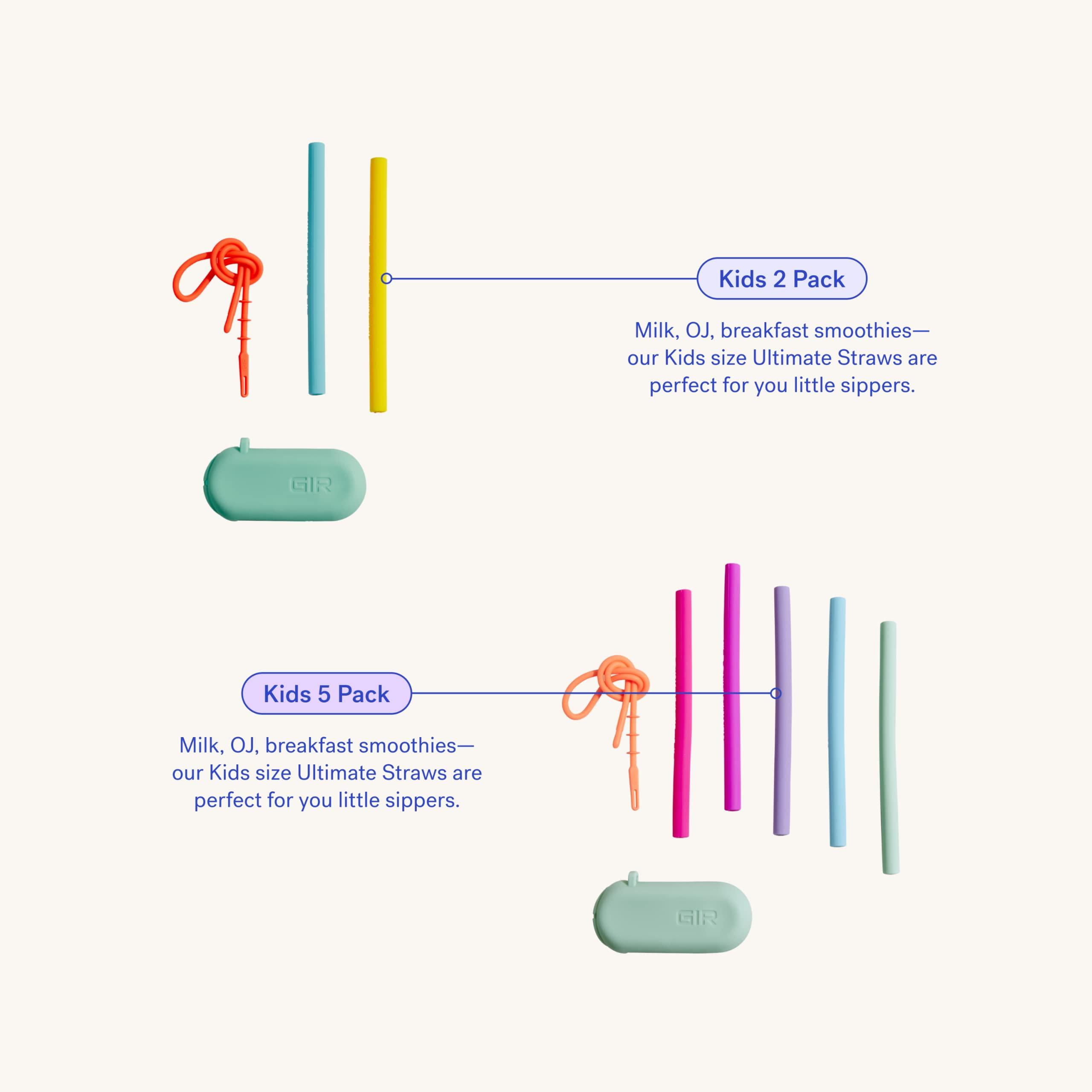 GIR GIR: Get It Right Reusable Silicone Straws with Travel Case and Clean Wand, Eco-Friendly Drinking Straws for Hot and Cold Beverages, 5-Pack (Mist)