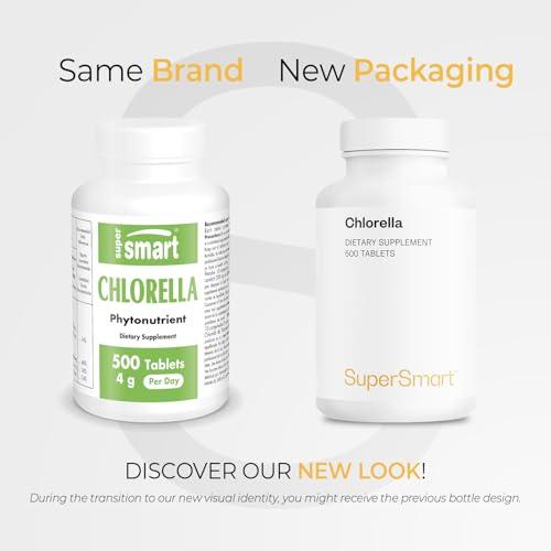 super smart Supersmart - Chlorella Supplement 4 g per Day (Easy-to-Take) - Rich in Vitamin B2, B9, B12 & Iron - High Chlorophyll Concentration | Non-GMO & Gluten Free - 500 Tablets