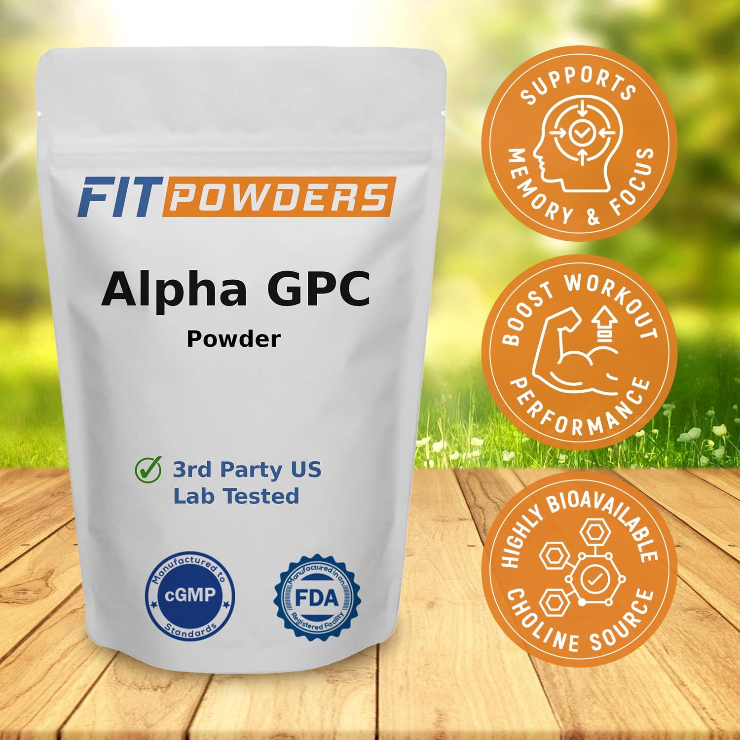 FitPowders FitPowders Alpha-GPC Powder 500 Grams, Non-GMO Alpha GPC Supplement Choline Powder, Vegan, Third Party Tested, Pre-Workout, Memory and Focus, with Scoop